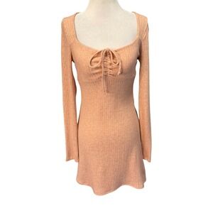 Nordstrom Rack Rose Ribbed Long Sleeve Cinched Mini Dress Size Medium NEW
